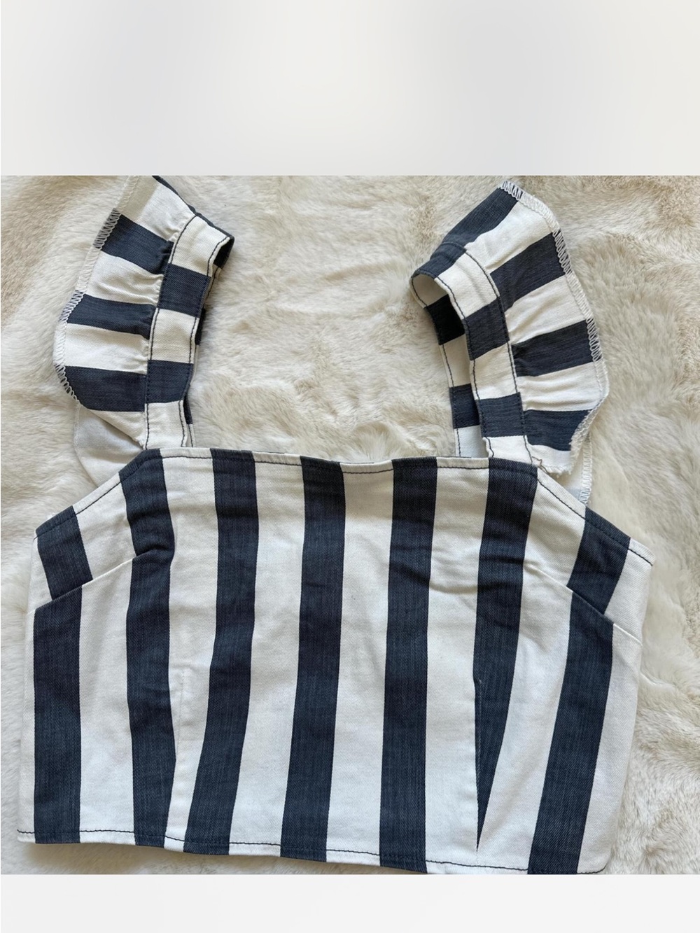Striped Ruffle-Strap Denim Top